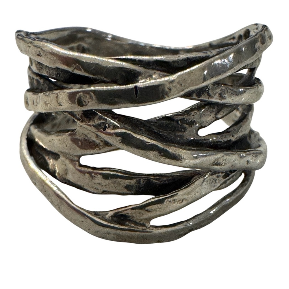 Sterling Silver Textured Wrap Ring-Brutalist Design, Israel 925